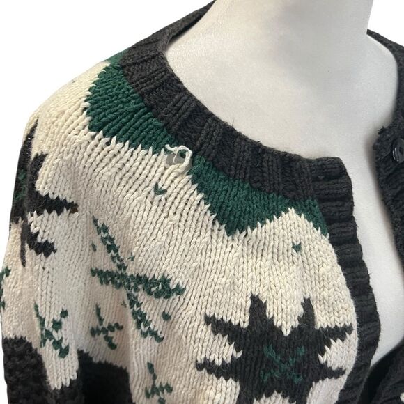 Vintage L.L. Bean Snowflake Fair Isle Cotton Knit Cardigan Sweater M - Picture 3 of 6
